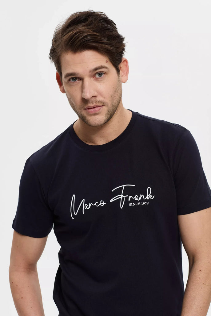 Marco Frank - Fabien: T-shirt Avec Logo Manuscrit - Bleu Marine