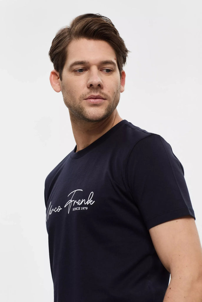 Marco Frank - Fabien: T-shirt Avec Logo Manuscrit - Bleu Marine