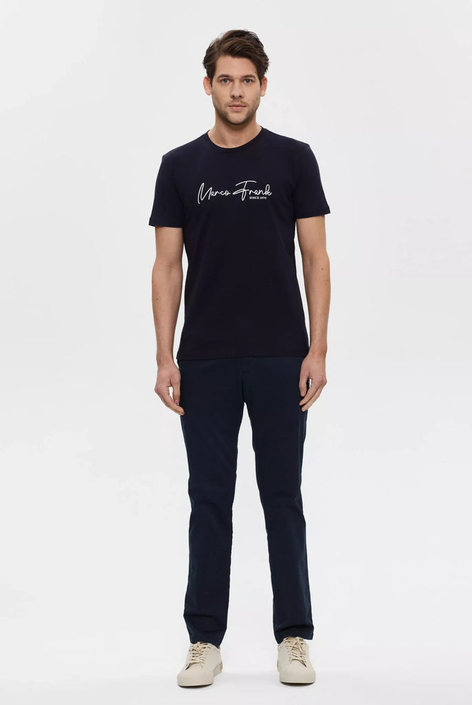 Marco Frank - Fabien: T-shirt Avec Logo Manuscrit - Bleu Marine