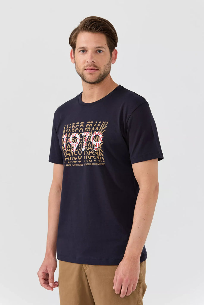 Marco Frank - Gable: T-shirt Avec Typographie 1979 - Bleu Marine