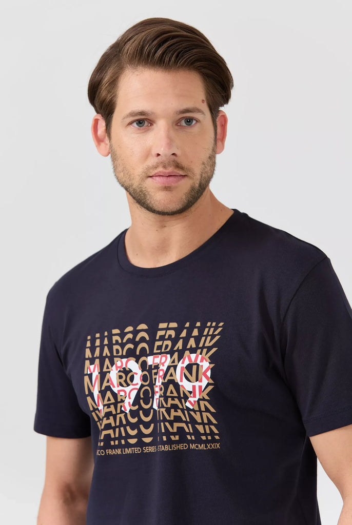 Marco Frank - Gable: T-shirt Avec Typographie 1979 - Bleu Marine