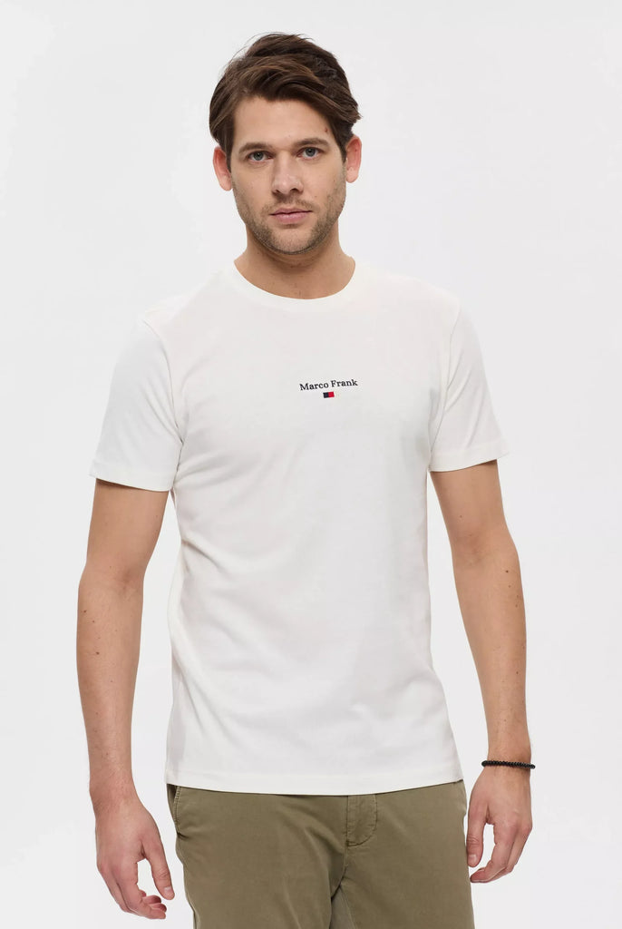 Marco Frank - Léo: T-shirt à Logo Drapeau Brodé - Ecru
