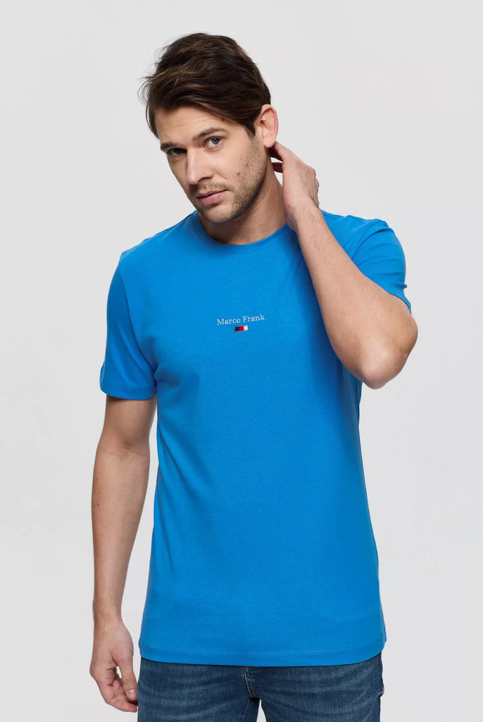 Marco Frank - Léo: T-shirt à Logo Drapeau Brodé - Bleu Royal