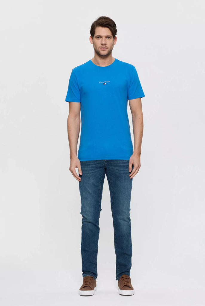 Marco Frank - Léo: T-shirt à Logo Drapeau Brodé - Bleu Royal