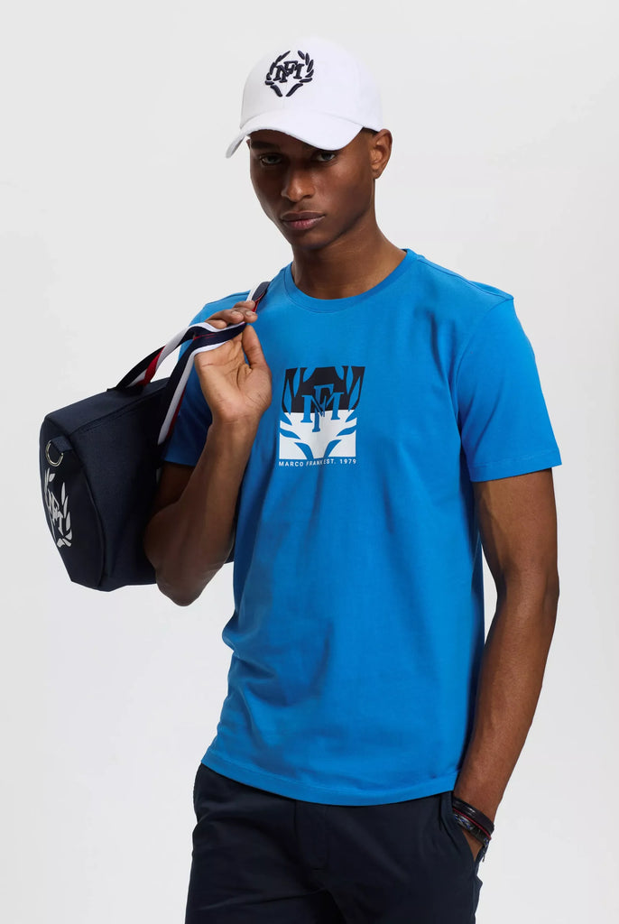 Marco Frank - Liam: T-shirt Avec Logo Bicolore Imprimé - Bleu