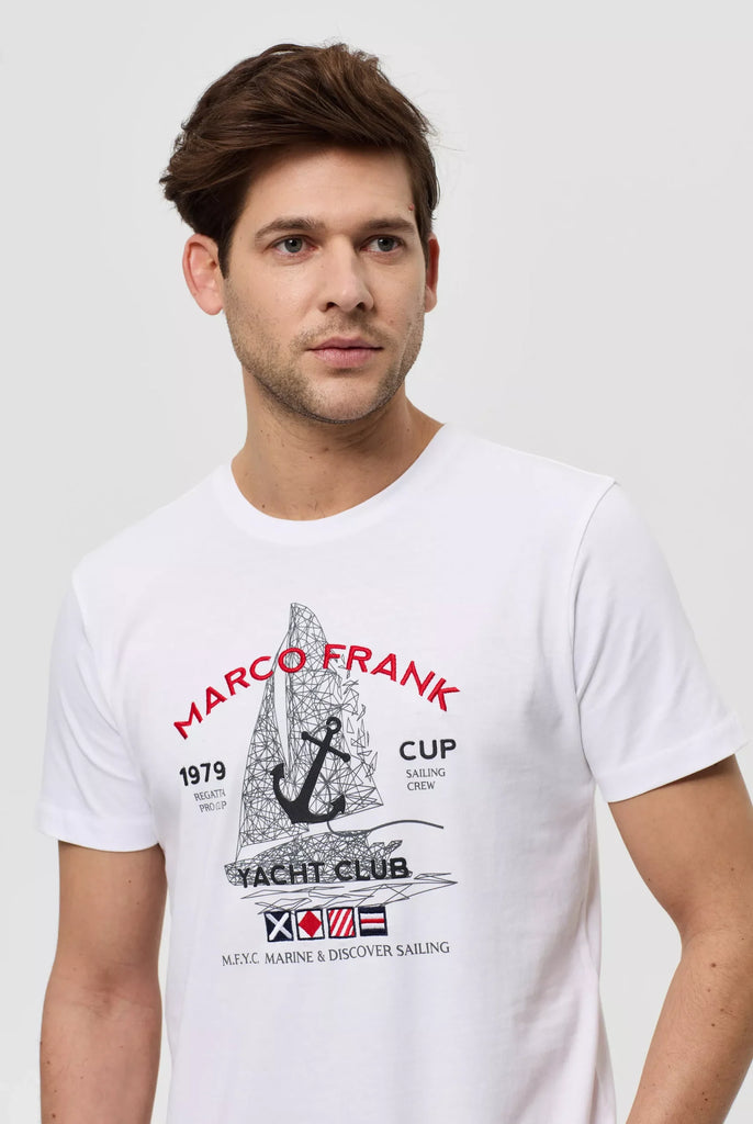 Marco Frank - Lyon: T-shirt Avec Logo Brodé et Imprimé Nautique - Blanc