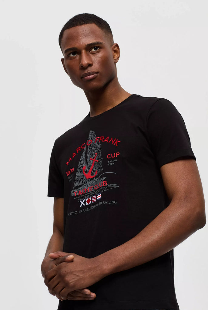 Marco Frank - Lyon: T-shirt Avec Logo Brodé et Imprimé Nautique - Noir