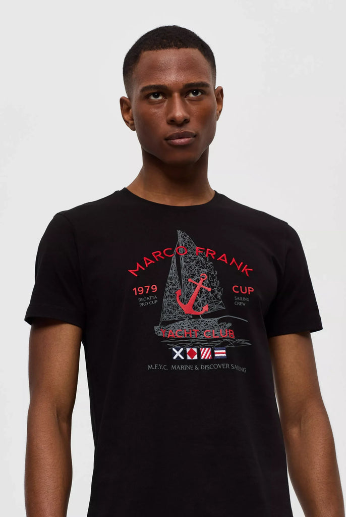 Marco Frank - Lyon: T-shirt Avec Logo Brodé et Imprimé Nautique - Noir