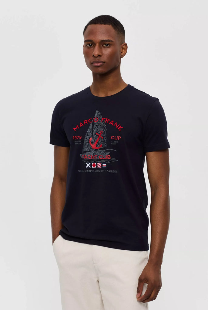 Marco Frank - Lyon: T-shirt Avec Logo Brodé et Imprimé Nautique - Bleu Marine