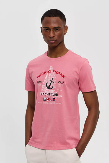 Marco Frank - Lyon: T-shirt Avec Logo Brodé et Imprimé Nautique - Rose