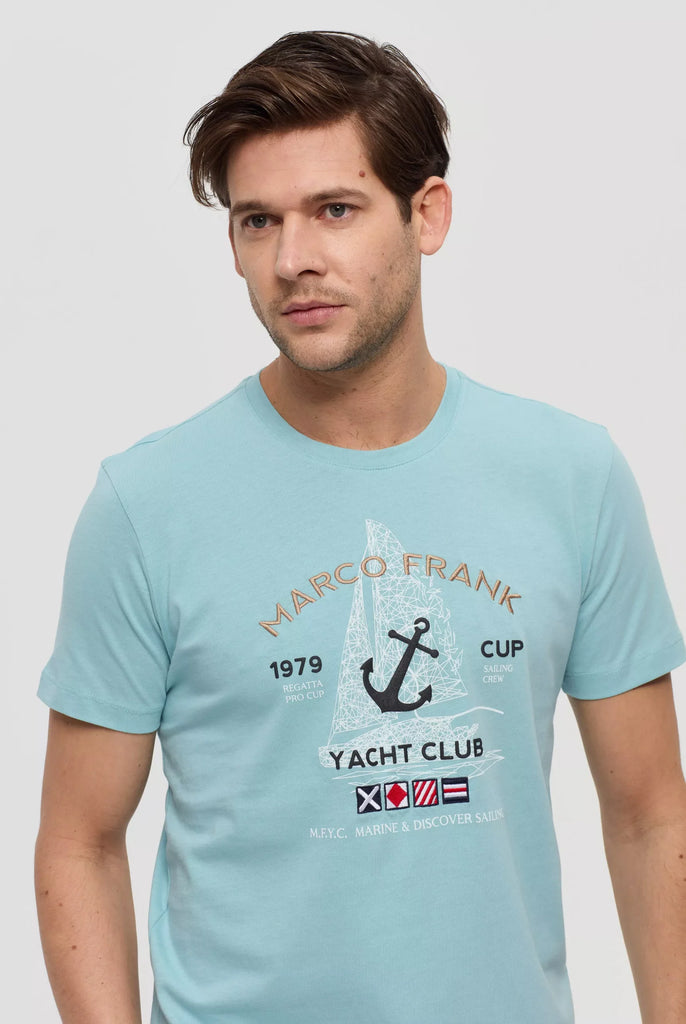 Marco Frank - Lyon: T-shirt Avec Logo Brodé et Imprimé Nautique - Bleu