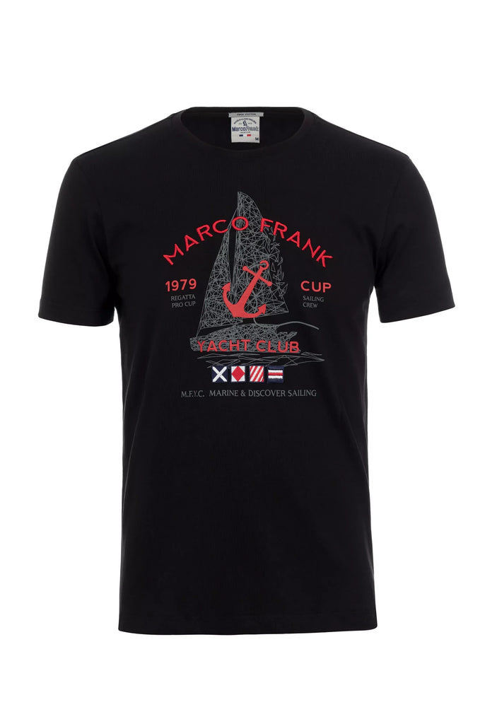 Marco Frank - Lyon: T-shirt Avec Logo Brodé et Imprimé Nautique - Noir