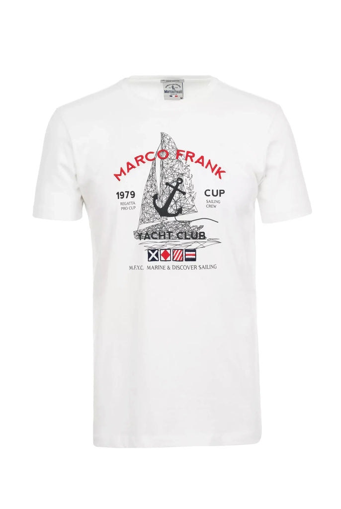 Marco Frank - Lyon: T-shirt Avec Logo Brodé et Imprimé Nautique - Blanc