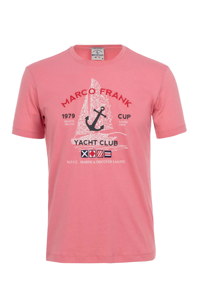 Marco Frank - Lyon: T-shirt Avec Logo Brodé et Imprimé Nautique - Rose
