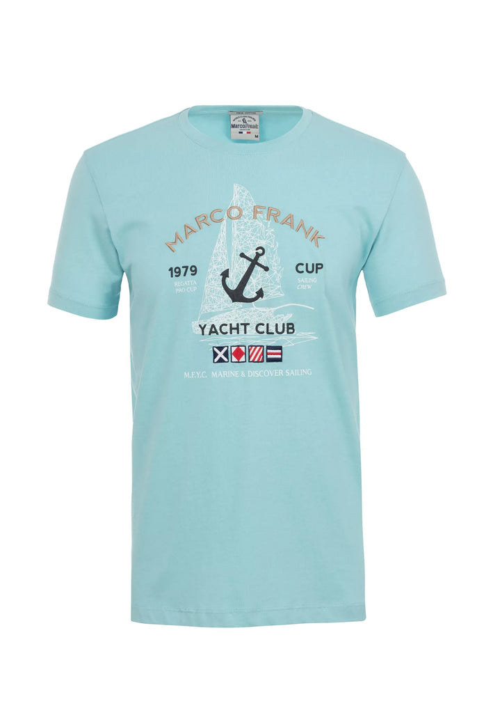 Marco Frank - Lyon: T-shirt Avec Logo Brodé et Imprimé Nautique - Bleu