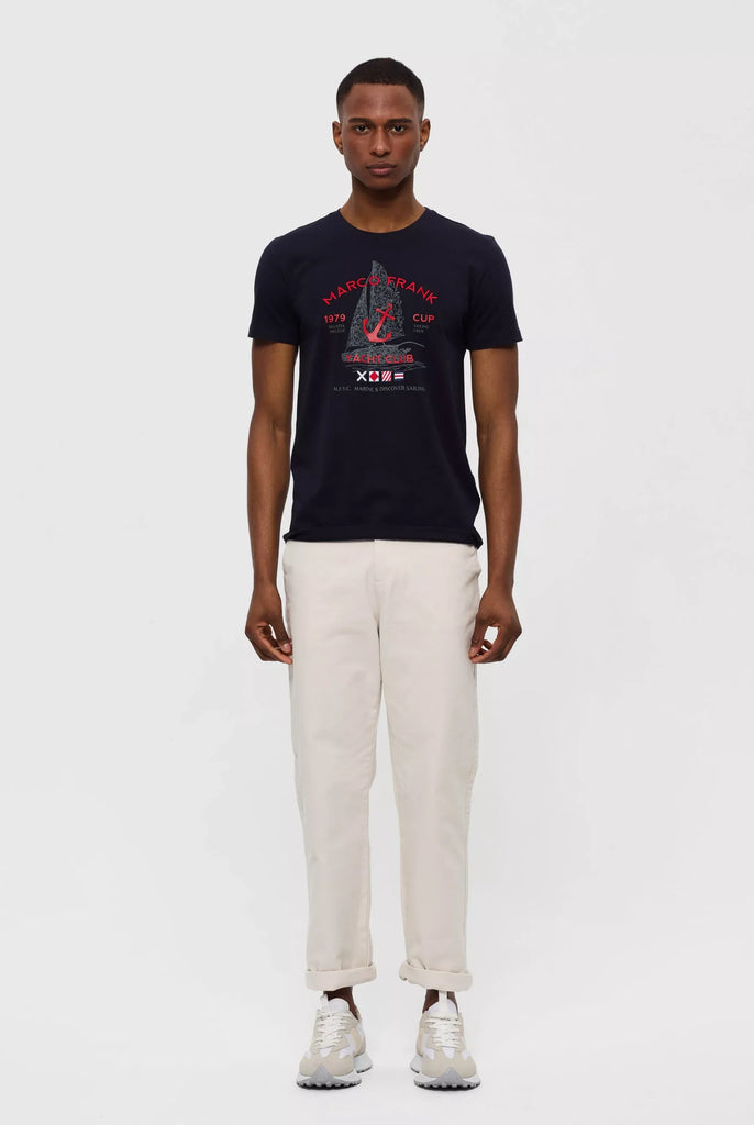 Marco Frank - Lyon: T-shirt Avec Logo Brodé et Imprimé Nautique - Bleu Marine