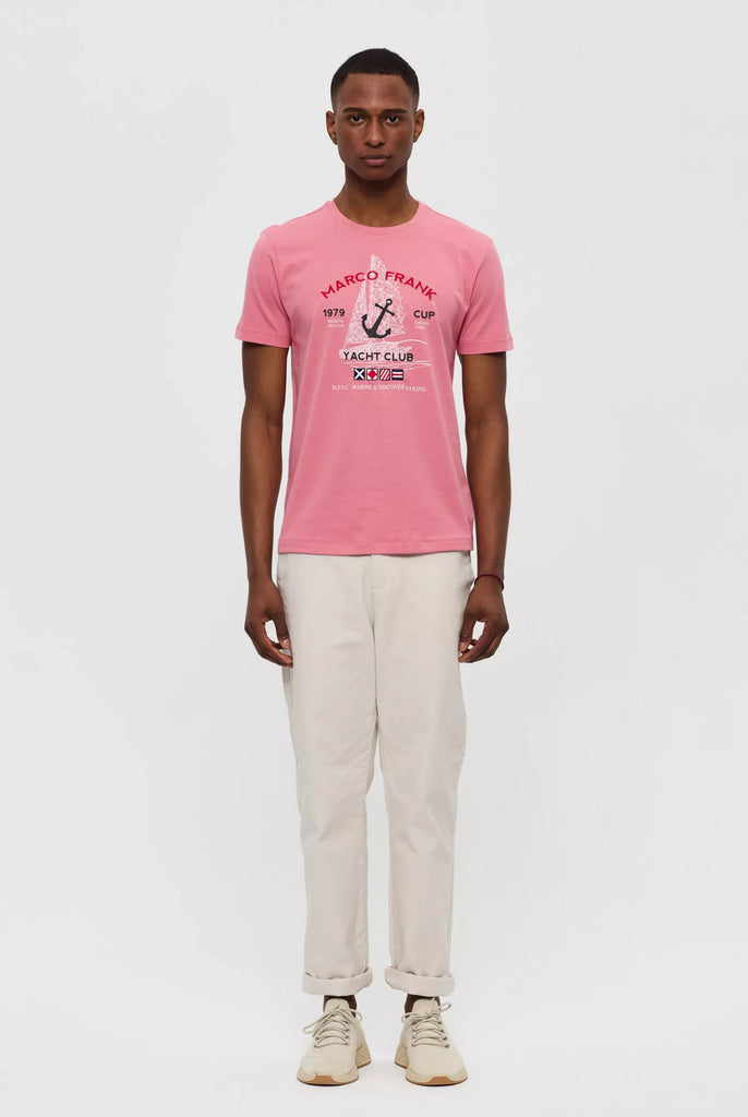 Marco Frank - Lyon: T-shirt Avec Logo Brodé et Imprimé Nautique - Rose