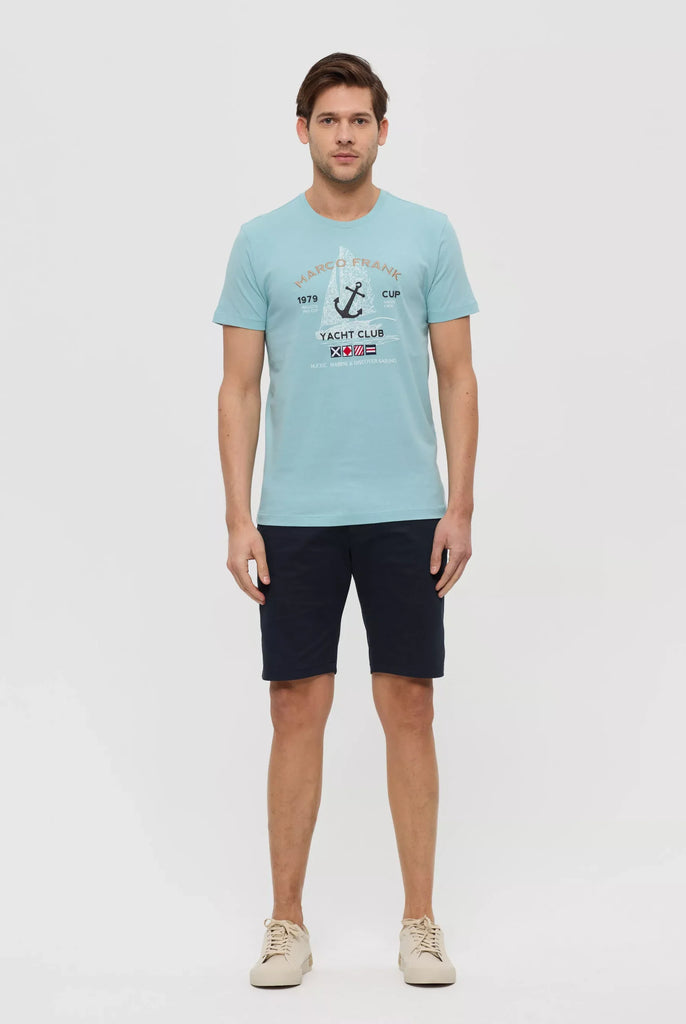 Marco Frank - Lyon: T-shirt Avec Logo Brodé et Imprimé Nautique - Bleu