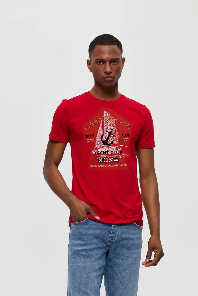 Marco Frank - Lyon: T-shirt Avec Logo Brodé et Imprimé Nautique - Red