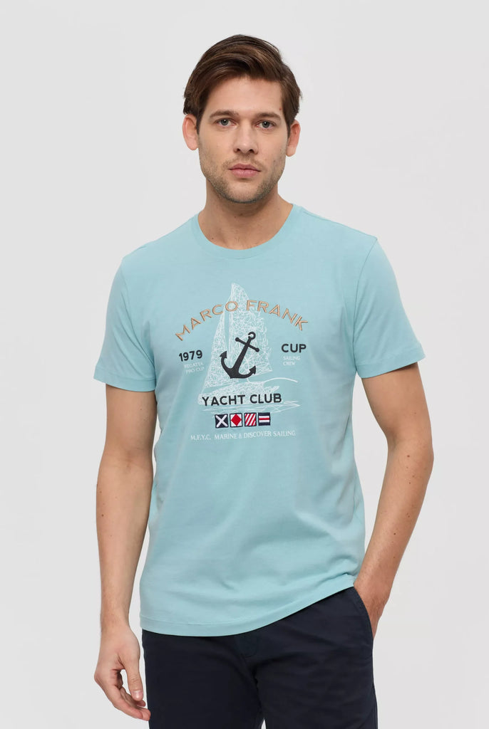 Marco Frank - Lyon: T-shirt Avec Logo Brodé et Imprimé Nautique - Bleu