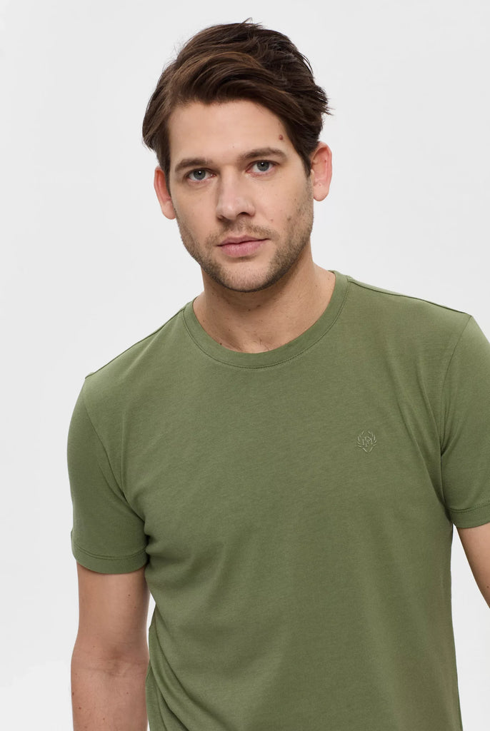 Marco Frank - Marceau: T-shirt Avec Écusson Logo en Silicone Ton Sur Ton - Kaki