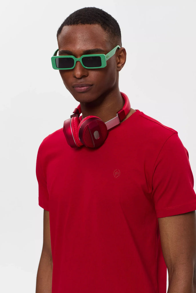 Marco Frank - Marceau: T-shirt Avec Écusson Logo en Silicone Ton Sur Ton - Rouge