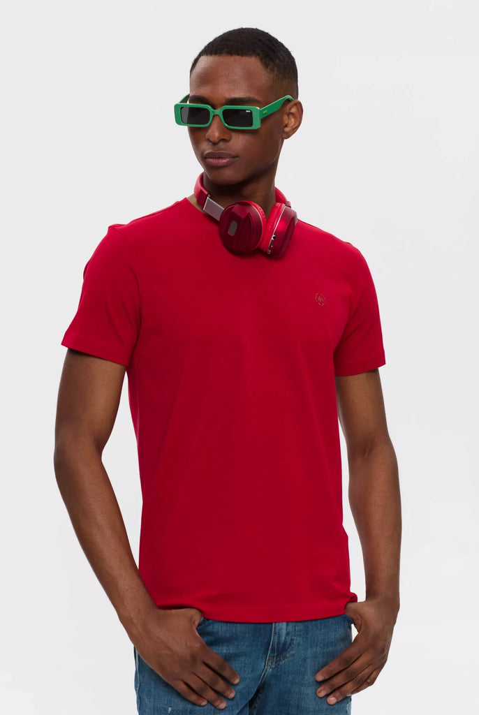 Marco Frank - Marceau: T-shirt Avec Écusson Logo en Silicone Ton Sur Ton - Rouge