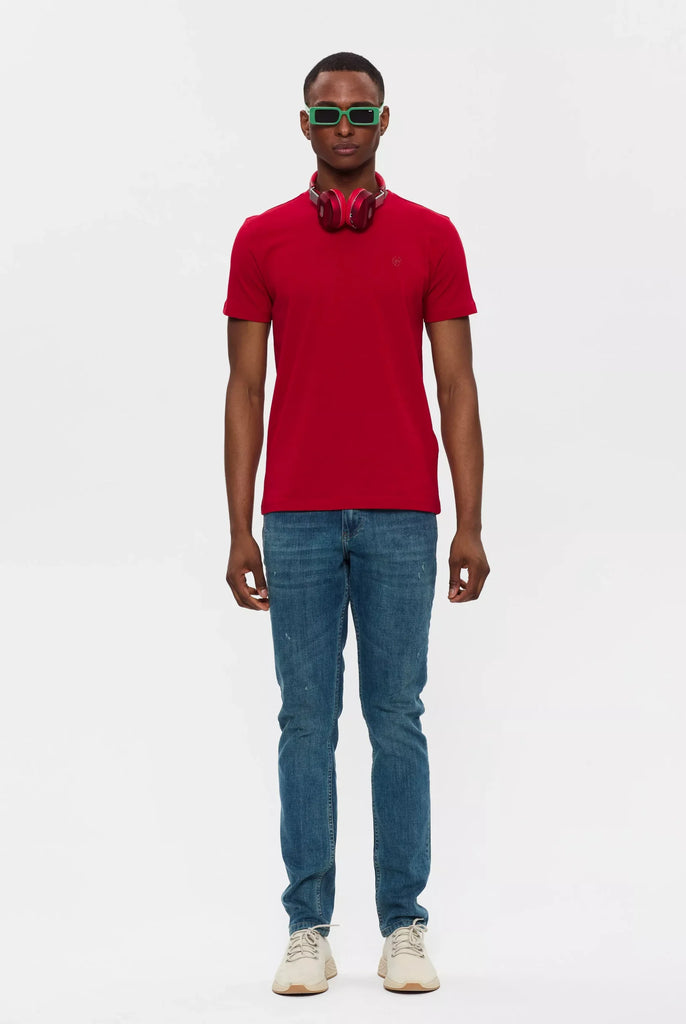 Marco Frank - Marceau: T-shirt Avec Écusson Logo en Silicone Ton Sur Ton - Rouge