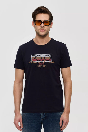 Marco Frank - Olivier: T-shirt Avec Typographie Polo, Bleu Marine