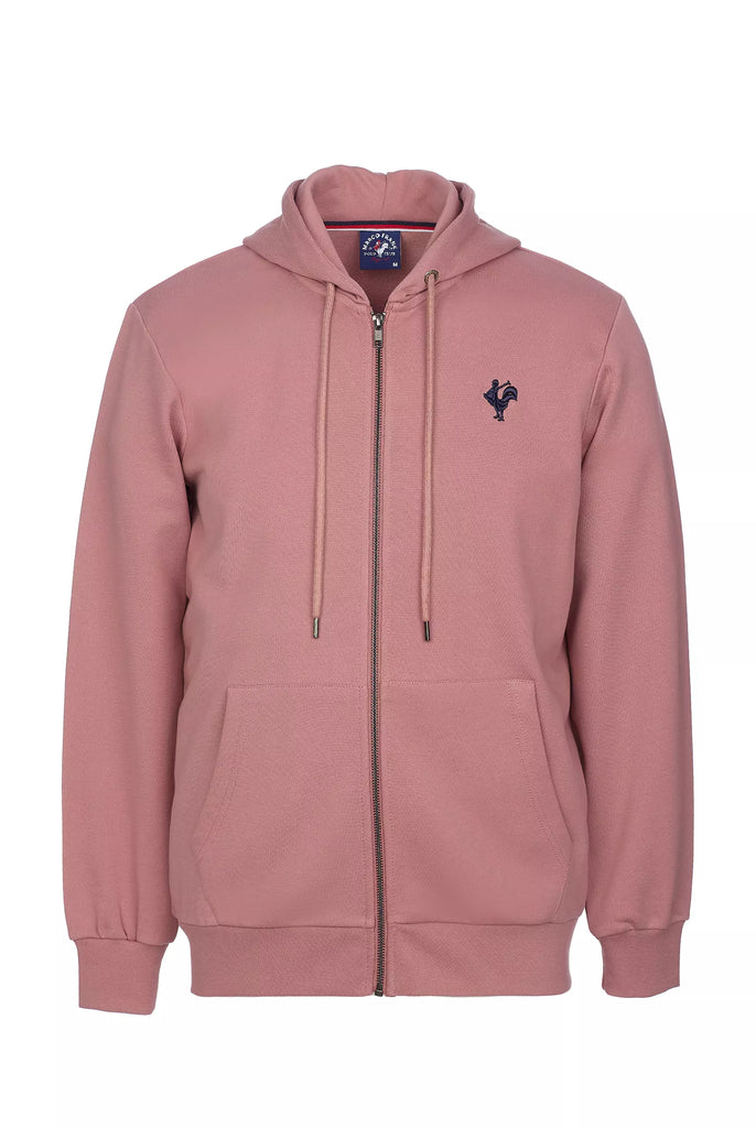 Marco Frank - Ducasse: Sweat Zippé à Capuche Avec Logo de Coq Emblématique Brodé - Rose