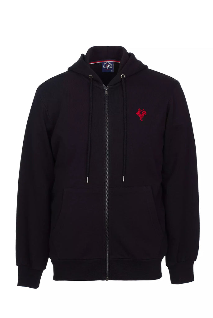 Marco Frank - Ducasse: Sweat Zippé à Capuche Avec Logo de Coq Emblématique Brodé - Bleu Marine