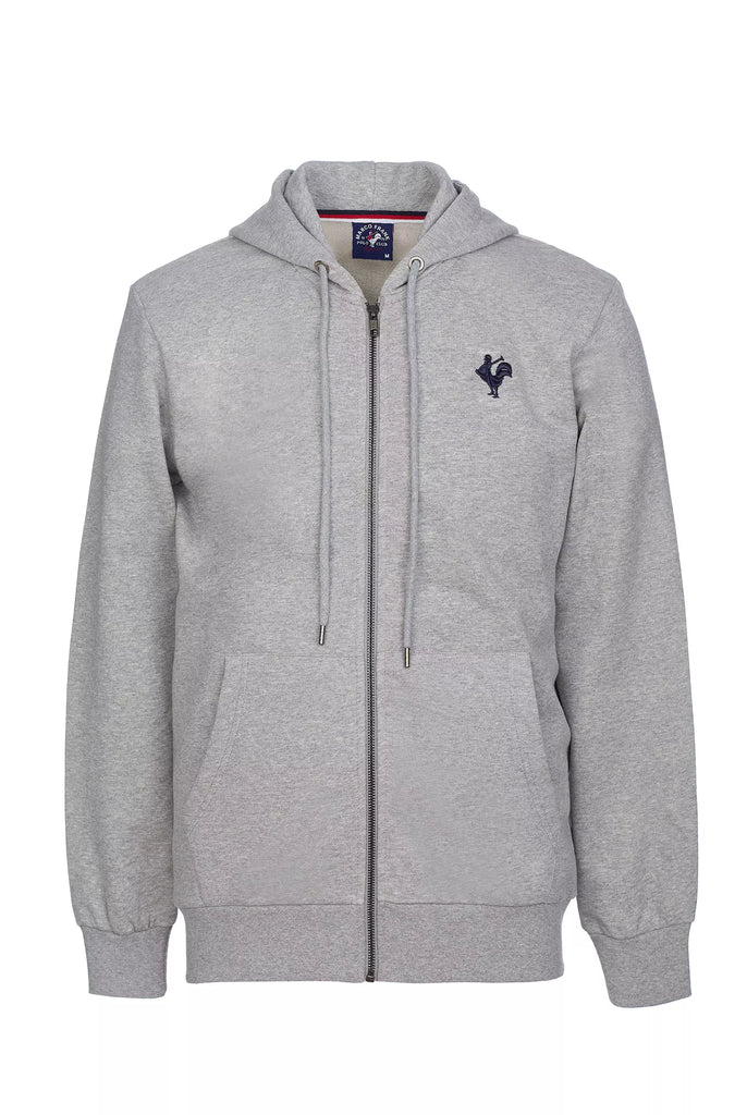 Marco Frank - Ducasse: Sweat Zippé à Capuche Avec Logo de Coq Emblématique Brodé - Gris