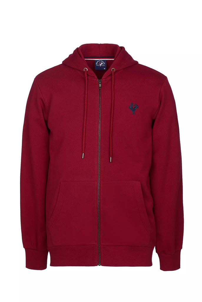 Marco Frank - Ducasse: Sweat Zippé à Capuche Avec Logo de Coq Emblématique Brodé - Red