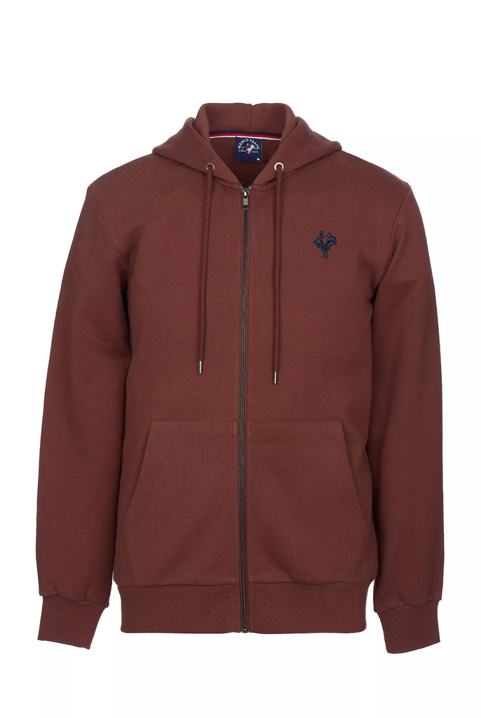Marco Frank - Ducasse: Sweat Zippé à Capuche Avec Logo de Coq Emblématique Brodé - Brun